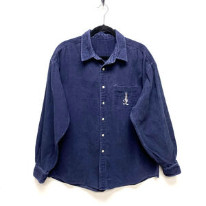 Looney Tunes Mens Blue Vtg Corduroy Buggs Bunny Long Sleeve Button Up Shirt XL